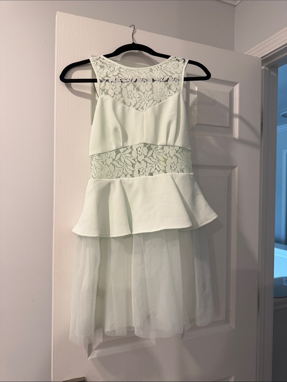 BCBGeneration Pale Mint Lace Peplum Dress